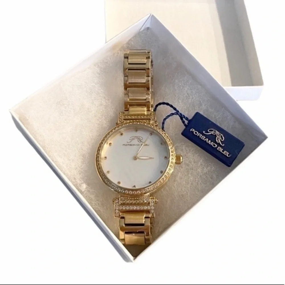 NEW Porsamo Bleu Chantal Luxury Gold Topaz Stainless Steel‎ Watch